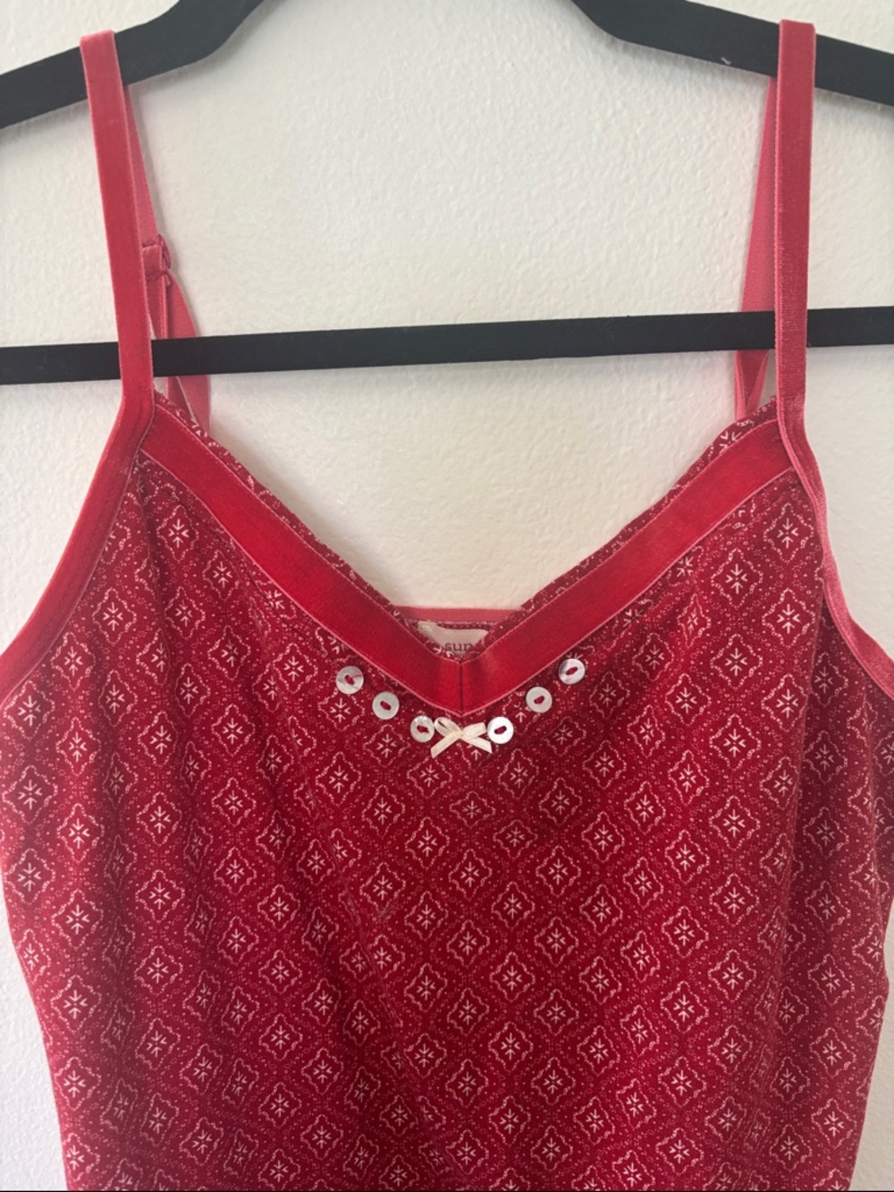 Sundance Red Spaghetti Strap Velvet Trim Stretchy Cotton Women’s Tank Top